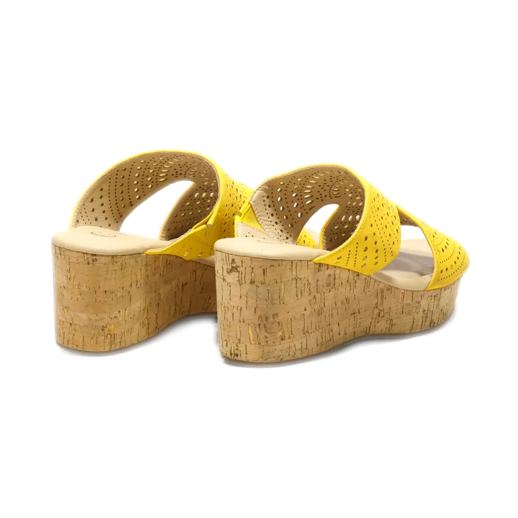 Comfort Wedge Shoes Leather Yellow Colour For Women