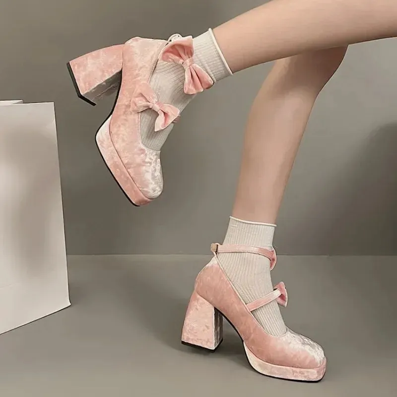 Hnzxzm New Sweet Vintage Mary Janes Shoes Women Star Buckle Lolita Kawaii Platform Shoes Female Bow-knot Cute Designer Shoes