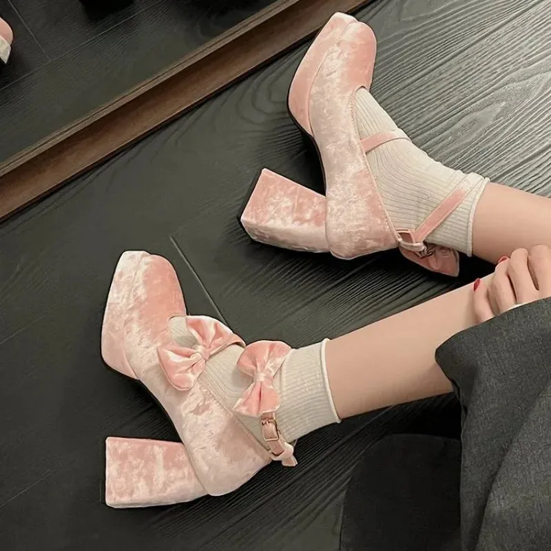 Hnzxzm New Sweet Vintage Mary Janes Shoes Women Star Buckle Lolita Kawaii Platform Shoes Female Bow-knot Cute Designer Shoes