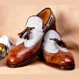 Made to Order Bespoke Handmade Goodyear Welted Custom Made Genuine Fabrics Shoes & Leather Loafers Slip On Moccasin, Slippers Mens Shoes